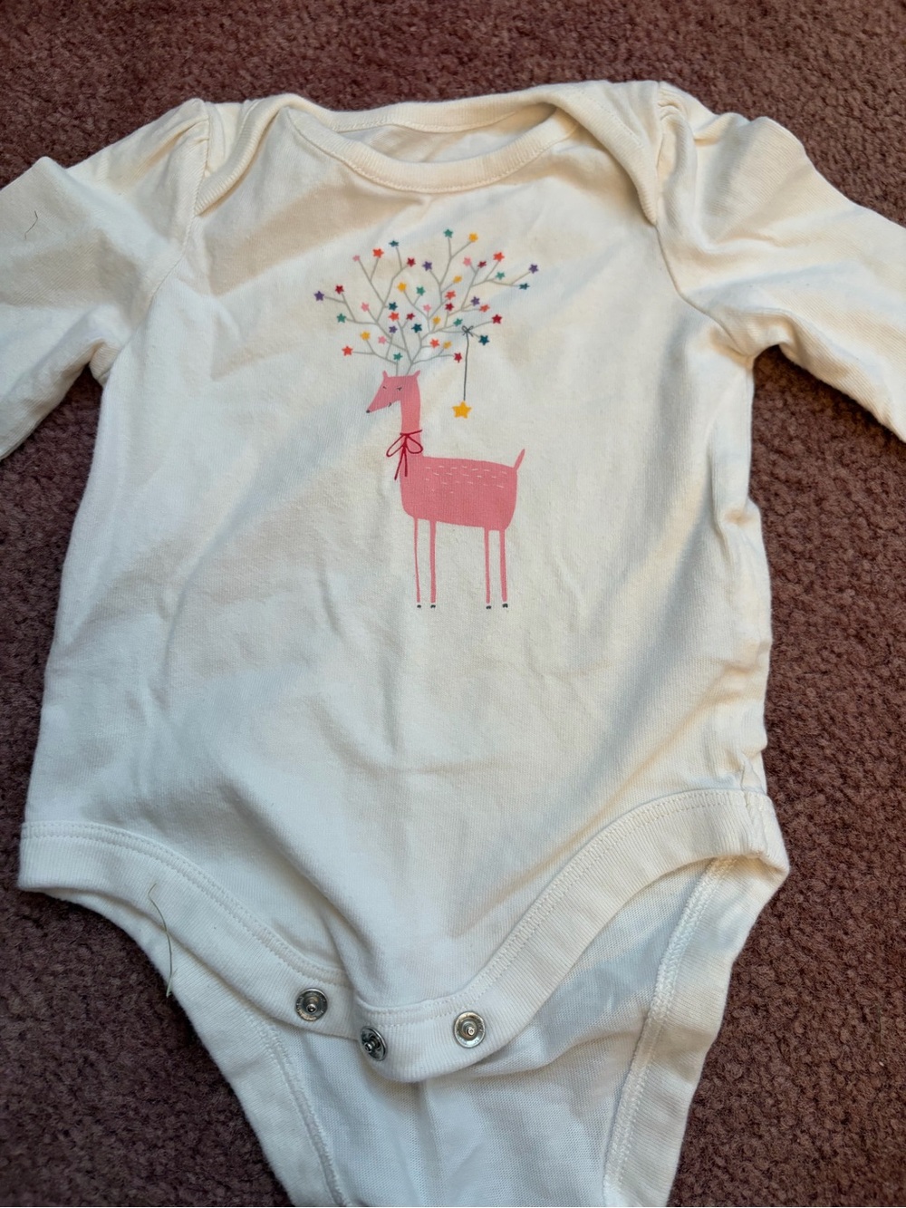 GAP Cream One-Piece with Pink Reindeer and Star Accents